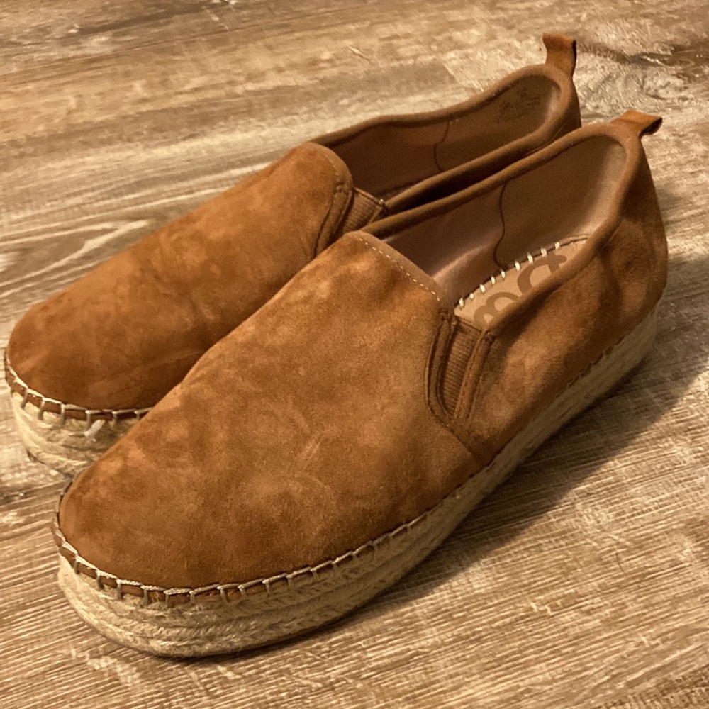Sam Edelman Carrin chestnut tan suede leather womens espadrilles shoes size 10